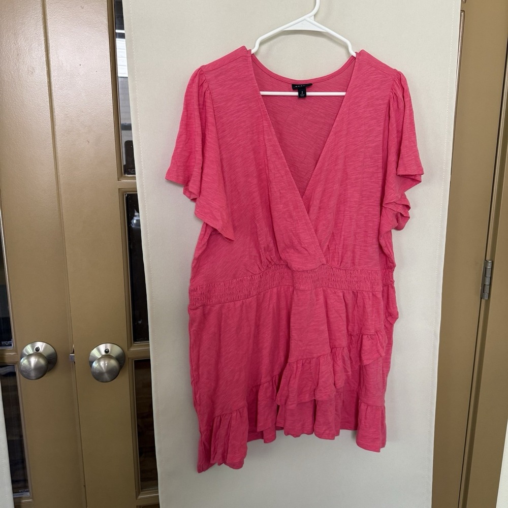 Torrid Womens 2‎ Bright Pink Faux Wrap Ruffle Short Flutter Sleeve Blouse Top